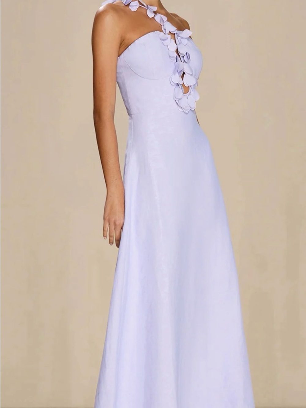 Sonya Moda for Anthropologie One-Shoulder Lilac Petal-Trim maxi Dress - Picture 6 of 16